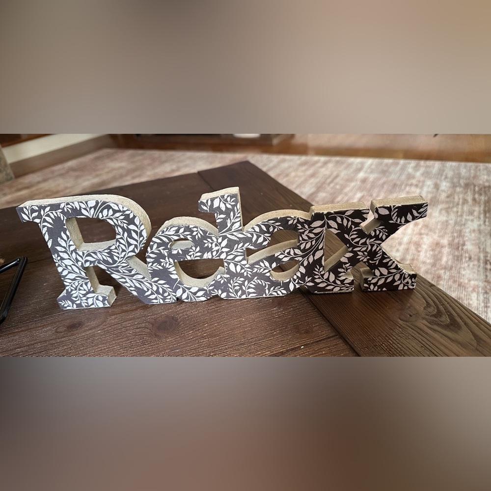 Hand crafted upcycled black and White Decorative 'Relax' Sign